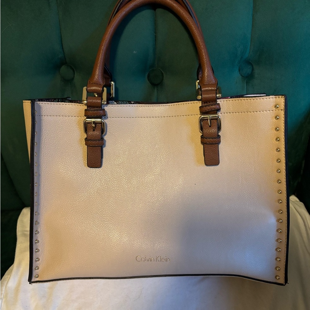 Calvin Klein Cream and Brown Tote Bag